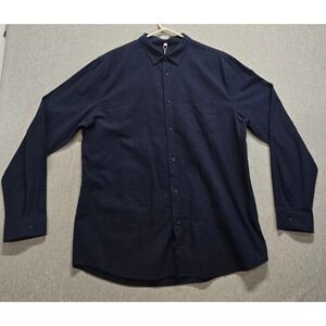 Jekaoyi Shirt Mens XL Navy Blue Cotton Linen Casual Comfort Pleated Button Up